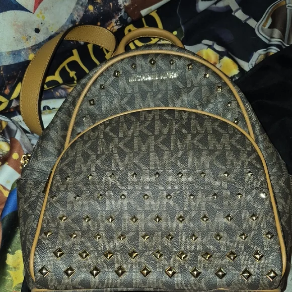 Michael Kors Tan and Gold Studded Backpack - Picture 6 of 6